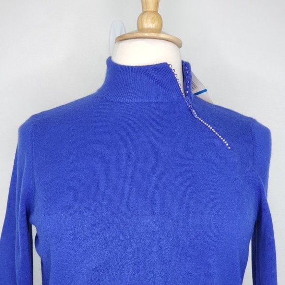 Luxe 360 Cobalt Blue Petite Sweater with Bling Zipper at Side Neck NEW Size XLP - Picture 4 of 15